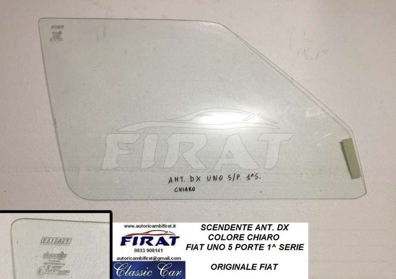 VETRO SCENDENTE FIAT UNO 5 PORTE 1^ SERIE ANT.DX CHIARO